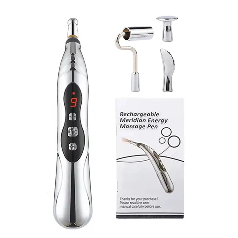 Premium Electric Meridian Massage Pen – Multi-Tip Pulse Massage Tool for Body Relaxation, Acupressure Point Stimulation and Everyday Use