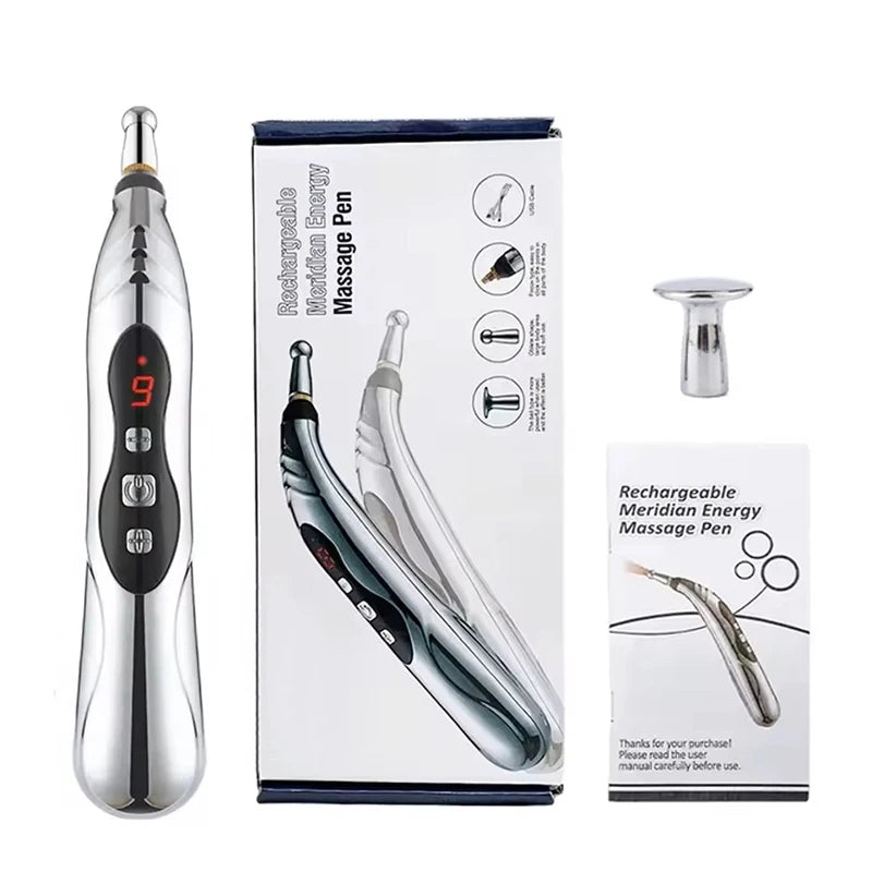 Premium Electric Meridian Massage Pen – Multi-Tip Pulse Massage Tool for Body Relaxation, Acupressure Point Stimulation and Everyday Use