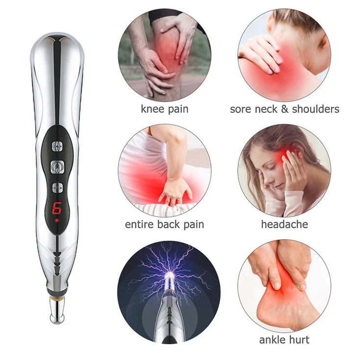 Premium Electric Meridian Massage Pen – Multi-Tip Pulse Massage Tool for Body Relaxation, Acupressure Point Stimulation and Everyday Use