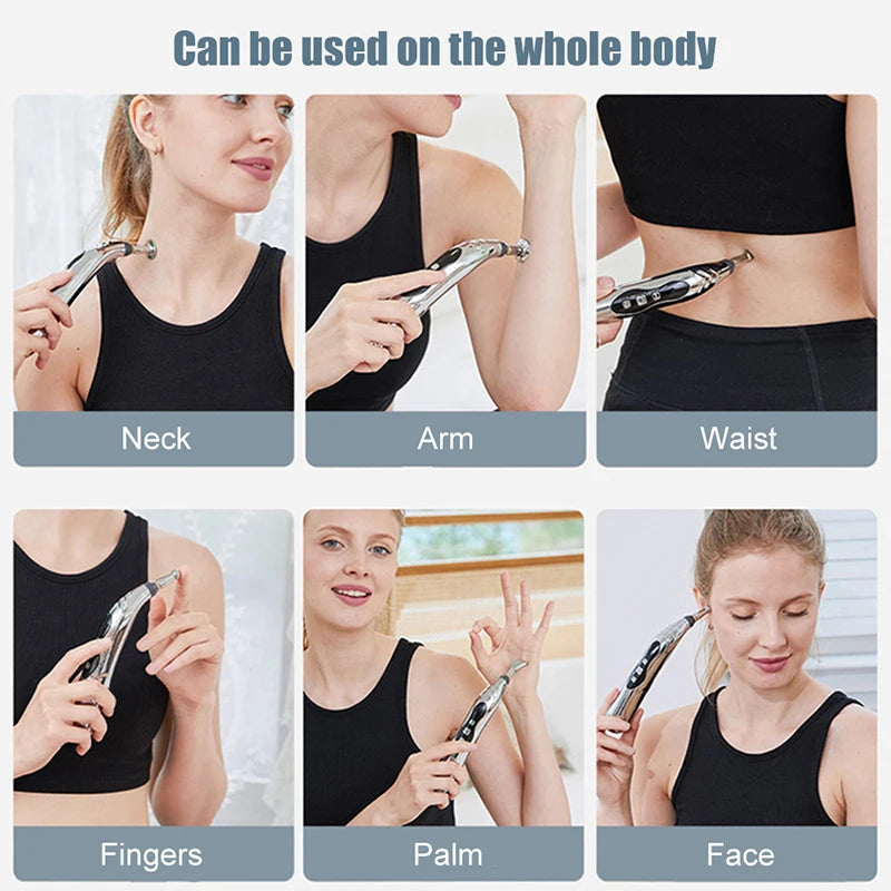 Premium Electric Meridian Massage Pen – Multi-Tip Pulse Massage Tool for Body Relaxation, Acupressure Point Stimulation and Everyday Use