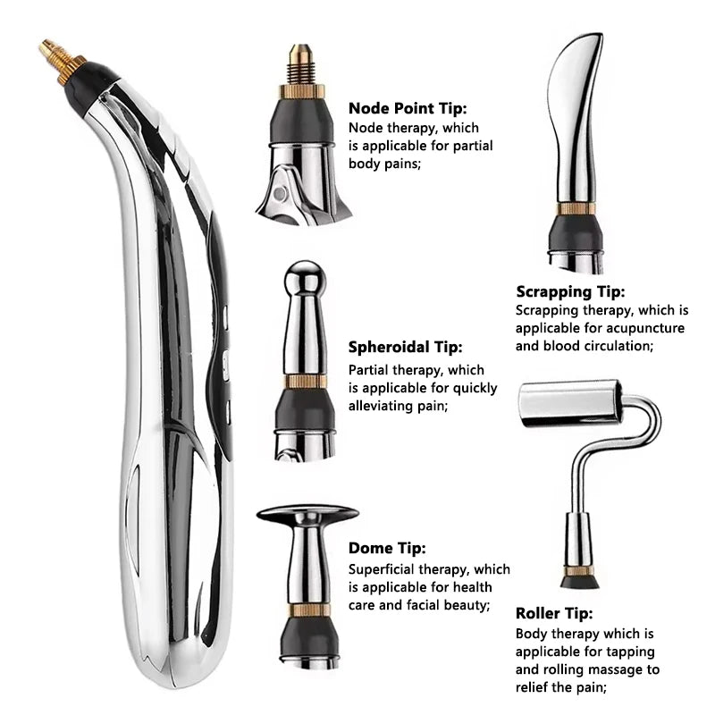 Premium Electric Meridian Massage Pen – Multi-Tip Pulse Massage Tool for Body Relaxation, Acupressure Point Stimulation and Everyday Use