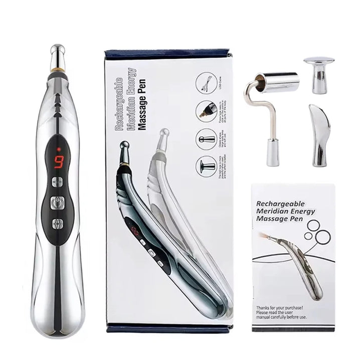 Premium Electric Meridian Massage Pen – Multi-Tip Pulse Massage Tool for Body Relaxation, Acupressure Point Stimulation and Everyday Use