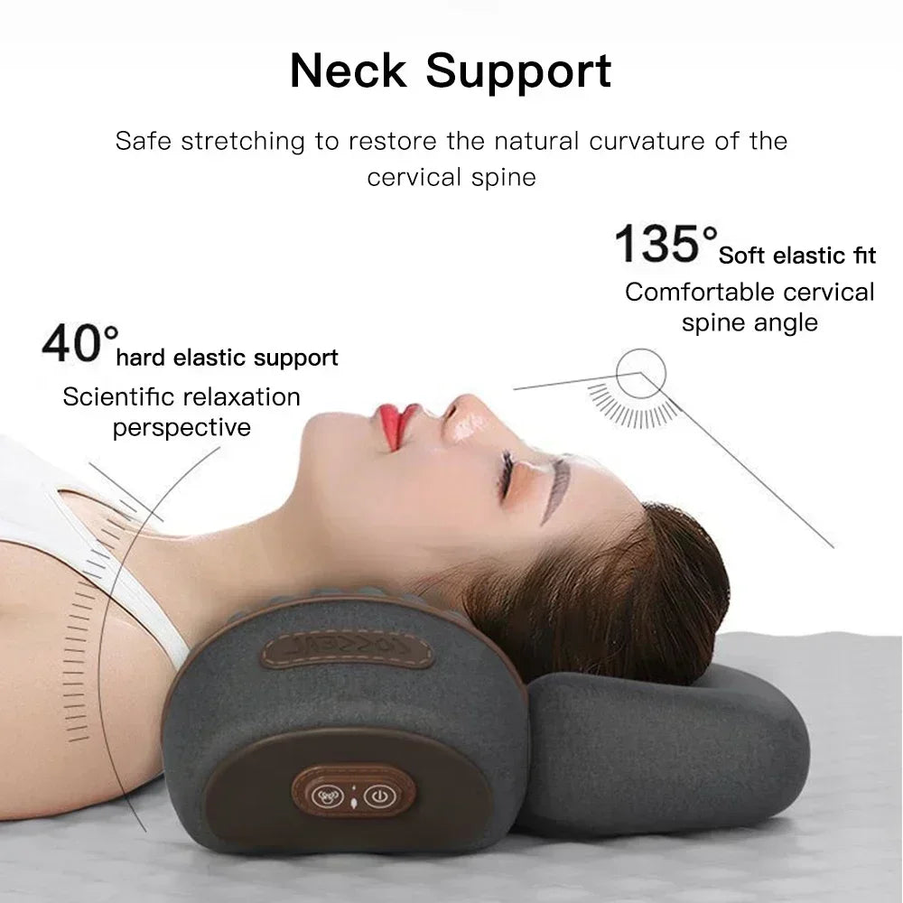 Premium Electric Neck Massager Pillow with Hot Compress & Vibration, Cervical Spine Support for Improved Sleep and Pain Relief, USB Rechargeable