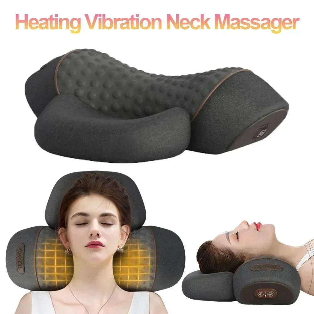 Premium Electric Neck Massager Pillow with Hot Compress & Vibration, Cervical Spine Support for Improved Sleep and Pain Relief, USB Rechargeable