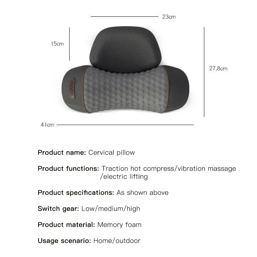 Premium Electric Neck Massager Pillow with Hot Compress & Vibration, Cervical Spine Support for Improved Sleep and Pain Relief, USB Rechargeable