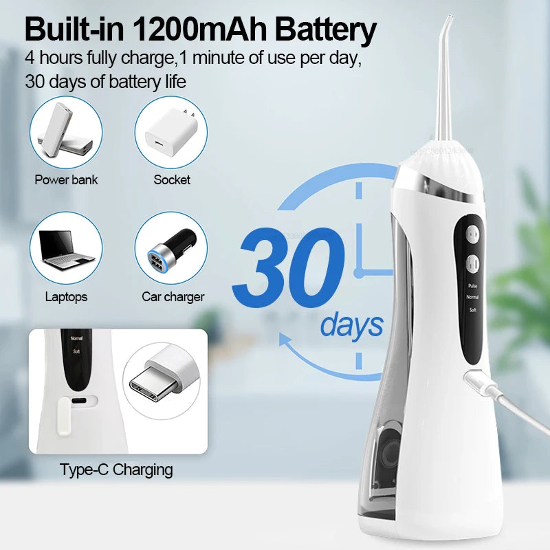 Premium Electric Oral Irrigator – USB Rechargeable Waterproof Water Flosser with 3 Cleaning Modes and 4 Nozzles