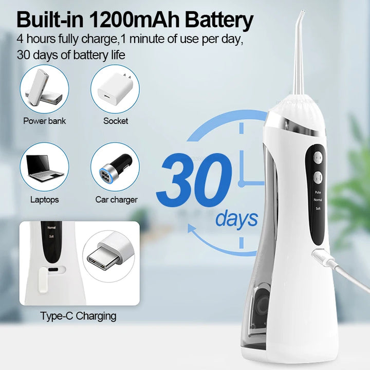 Premium Electric Oral Irrigator – USB Rechargeable Waterproof Water Flosser with 3 Cleaning Modes and 4 Nozzles