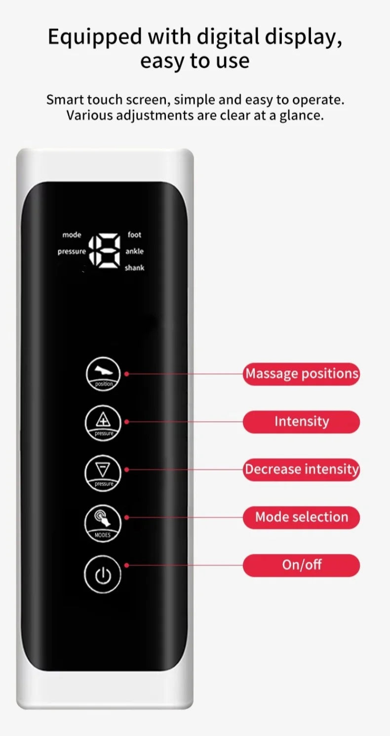 Premium Electric Pneumatic Leg Massager – Air Compression Thigh Calf and Foot Massager with Remote Control