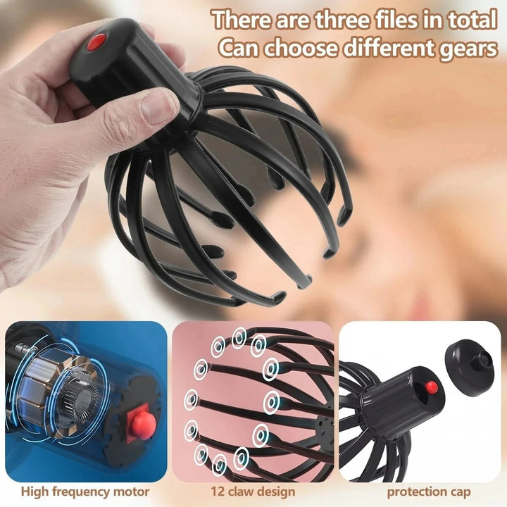 Premium Electric Scalp Massager - Cordless 12-Claw Rechargeable Head Relaxer with 3 Vibration Modes & USB Charging