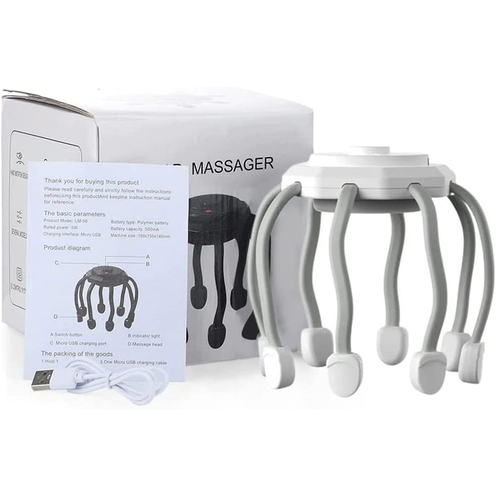 Premium Electric Scalp Massager - Cordless 12-Claw Rechargeable Head Relaxer with 3 Vibration Modes & USB Charging