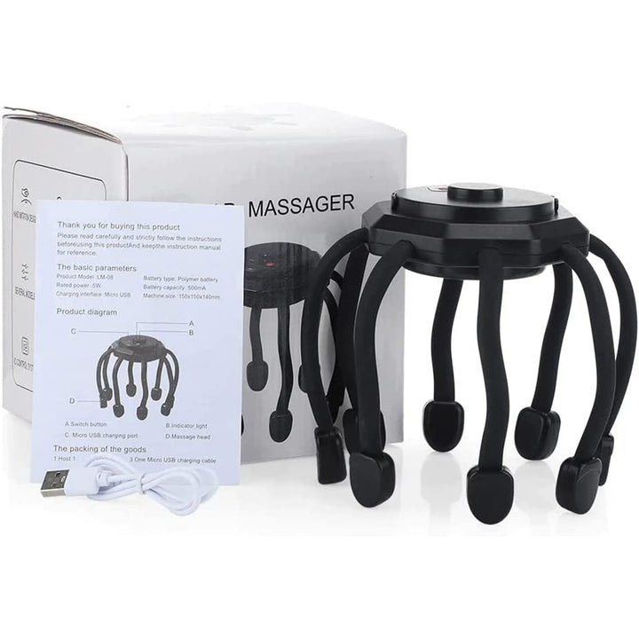 Premium Electric Scalp Massager - Cordless 12-Claw Rechargeable Head Relaxer with 3 Vibration Modes & USB Charging