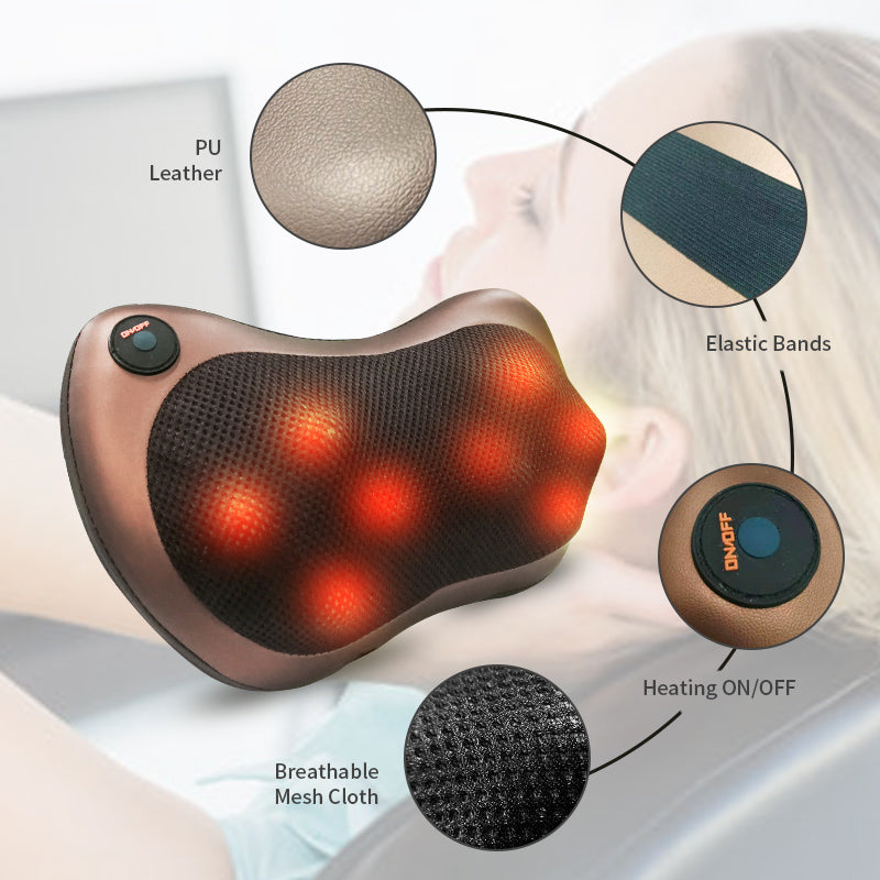 Premium Electric Shiatsu Massage Pillow for Neck, Back, and Body Pain Relief | Multifunctional Heating Massage Pillow for Car and Home Use | Ergonomic Design with Deep Kneading & Soothing Heat