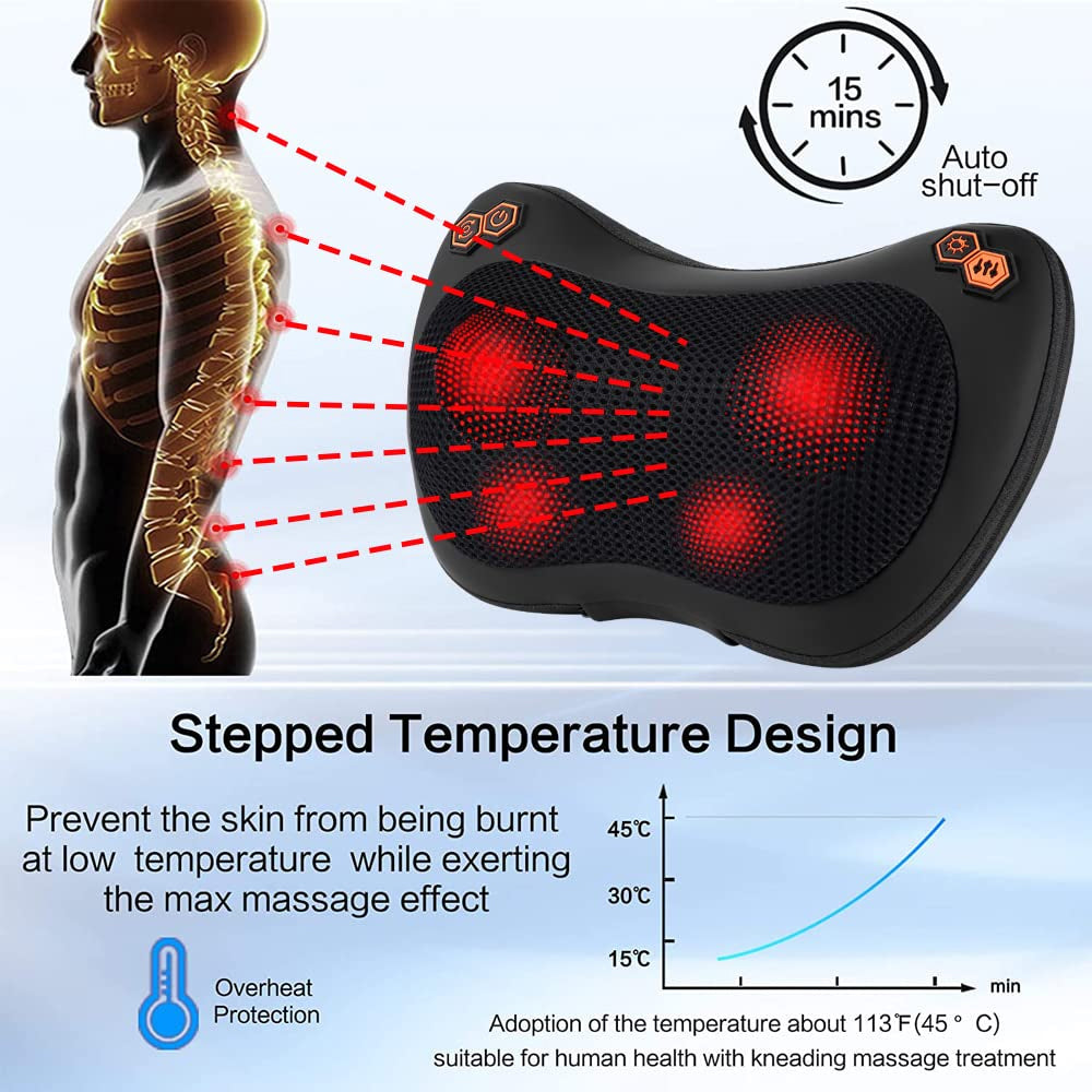 Premium Electric Shiatsu Massage Pillow for Neck, Back, and Body Pain Relief | Multifunctional Heating Massage Pillow for Car and Home Use | Ergonomic Design with Deep Kneading & Soothing Heat