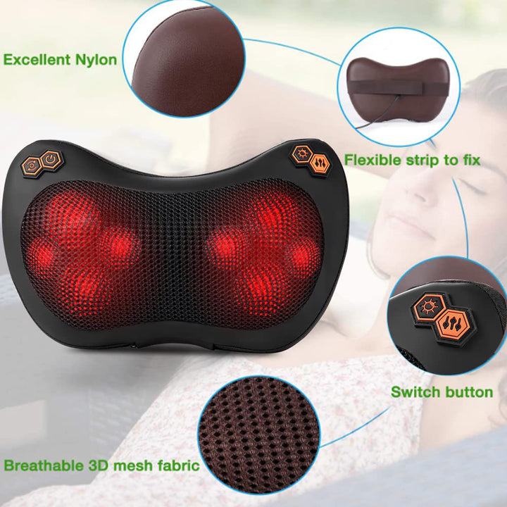 Premium Electric Shiatsu Massage Pillow for Neck, Back, and Body Pain Relief | Multifunctional Heating Massage Pillow for Car and Home Use | Ergonomic Design with Deep Kneading & Soothing Heat