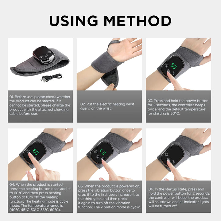 Premium Electric Wrist Brace – Adjustable Heating and Vibration Compression Wrap for Hand and Ankle Support