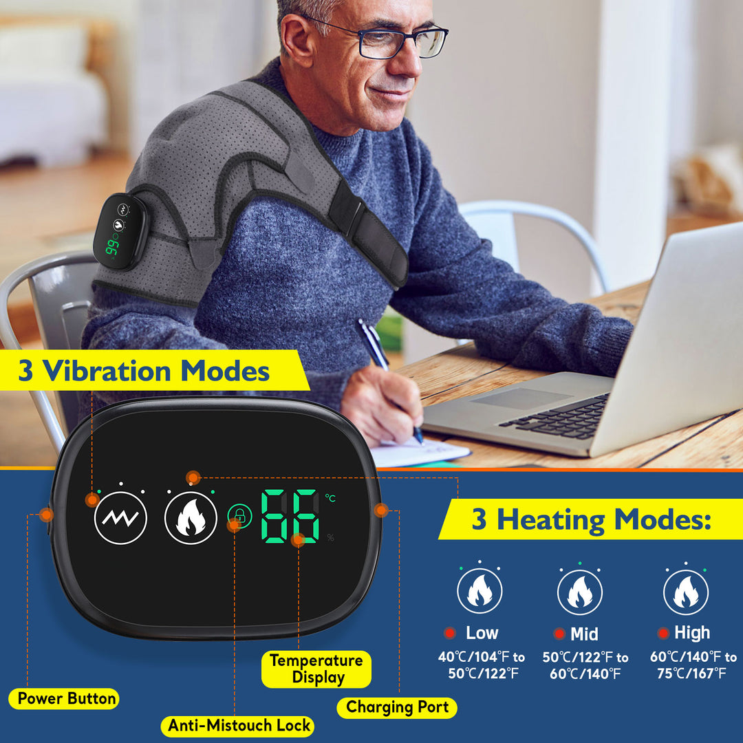 Premium Electrically Heated Shoulder Pads - USB Charging, 3 Heating Levels, 5000mAh Battery, Vibration Massage Device for Pain Relief and Muscle Relaxation