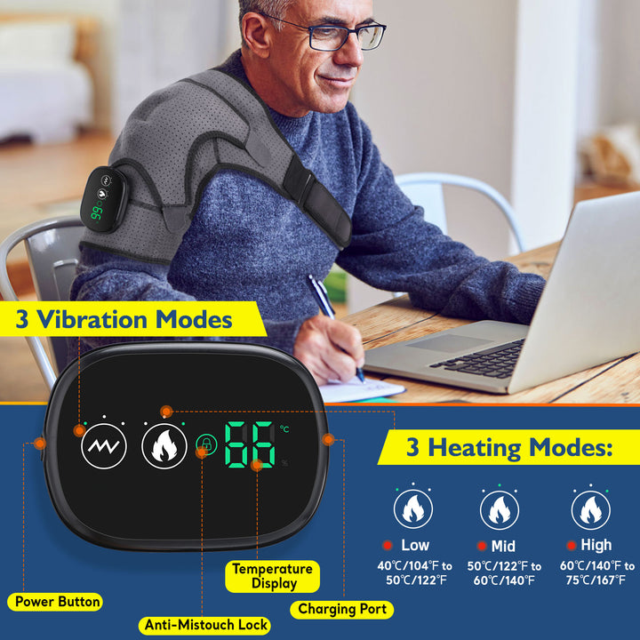 Premium Electrically Heated Shoulder Pads - USB Charging, 3 Heating Levels, 5000mAh Battery, Vibration Massage Device for Pain Relief and Muscle Relaxation