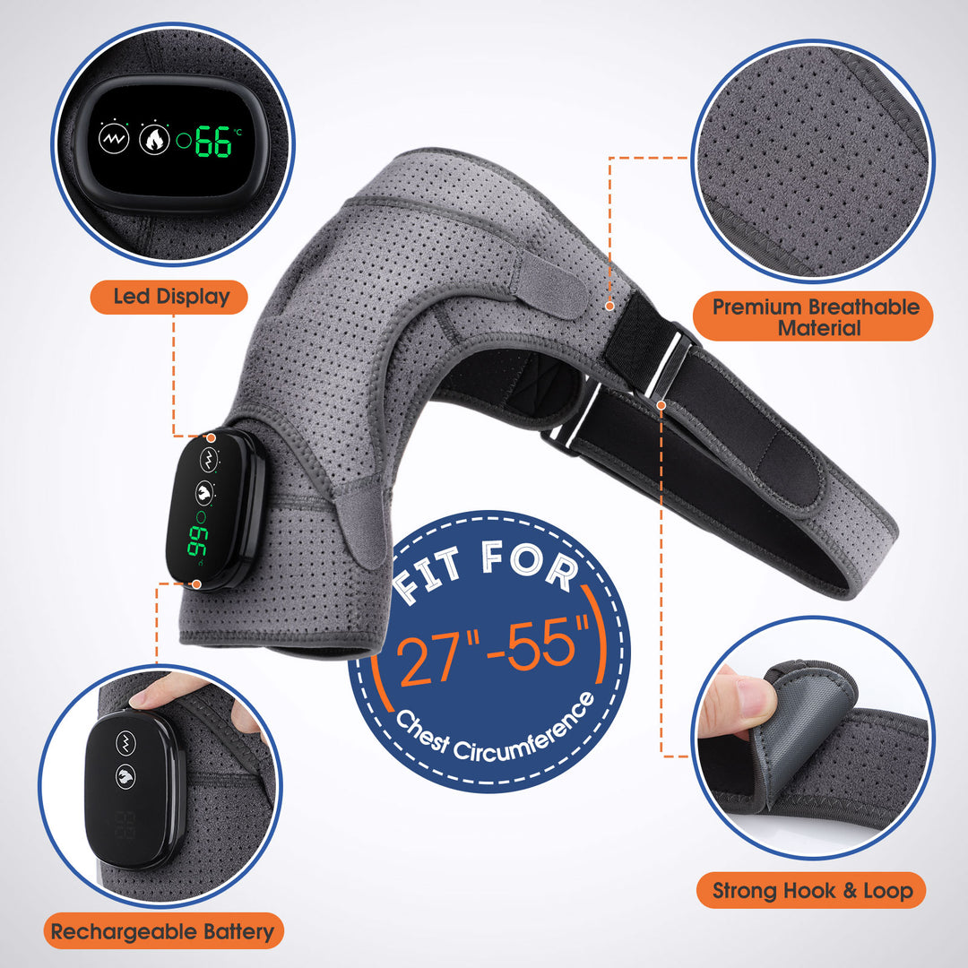 Premium Electrically Heated Shoulder Pads - USB Charging, 3 Heating Levels, 5000mAh Battery, Vibration Massage Device for Pain Relief and Muscle Relaxation