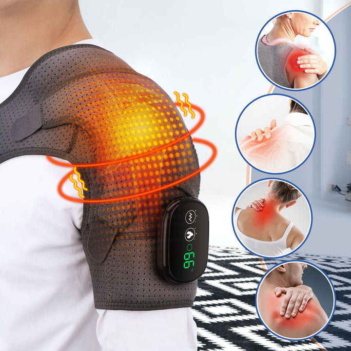 Premium Electrically Heated Shoulder Pads - USB Charging, 3 Heating Levels, 5000mAh Battery, Vibration Massage Device for Pain Relief and Muscle Relaxation
