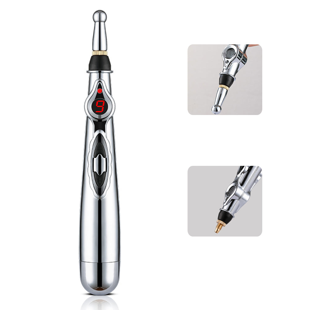 Premium Electronic Acupuncture Pen for Body Massage - EMS Microcurrent Acupressure Meridian Pen with 9 Adjustable Intensity Levels, Gua Sha Back Tool, Replaceable Massage Heads, and Needle-Free Pain Relief