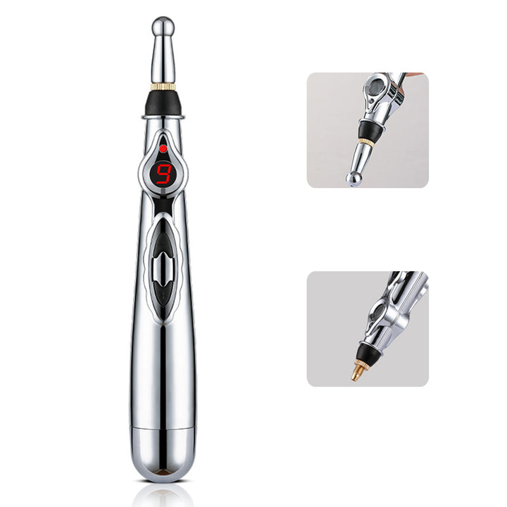 Premium Electronic Acupuncture Pen for Body Massage - EMS Microcurrent Acupressure Meridian Pen with 9 Adjustable Intensity Levels, Gua Sha Back Tool, Replaceable Massage Heads, and Needle-Free Pain Relief