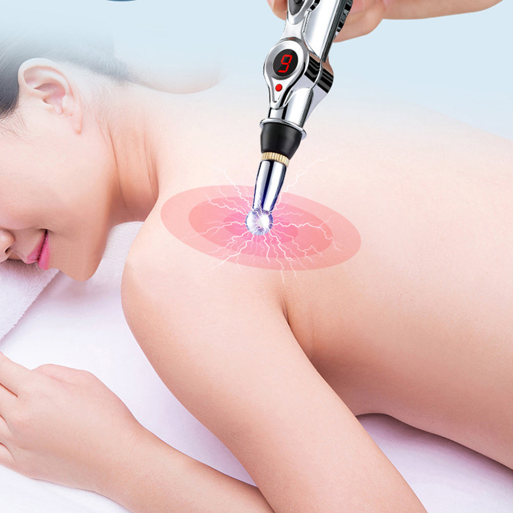 Premium Electronic Acupuncture Pen for Body Massage - EMS Microcurrent Acupressure Meridian Pen with 9 Adjustable Intensity Levels, Gua Sha Back Tool, Replaceable Massage Heads, and Needle-Free Pain Relief