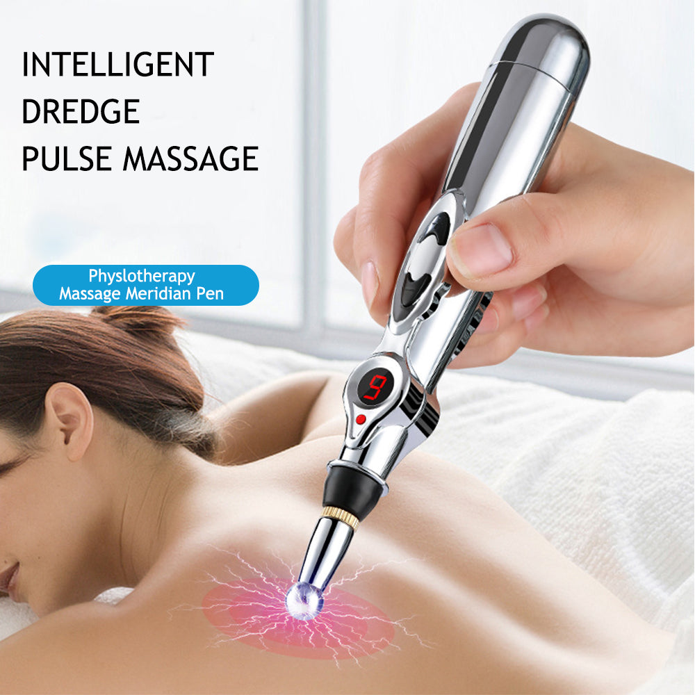 Premium Electronic Acupuncture Pen for Body Massage - EMS Microcurrent Acupressure Meridian Pen with 9 Adjustable Intensity Levels, Gua Sha Back Tool, Replaceable Massage Heads, and Needle-Free Pain Relief