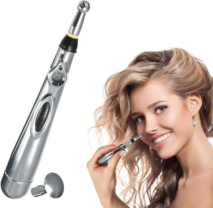 Premium Electronic Acupuncture Pen for Body Massage - EMS Microcurrent Acupressure Meridian Pen with 9 Adjustable Intensity Levels, Gua Sha Back Tool, Replaceable Massage Heads, and Needle-Free Pain Relief