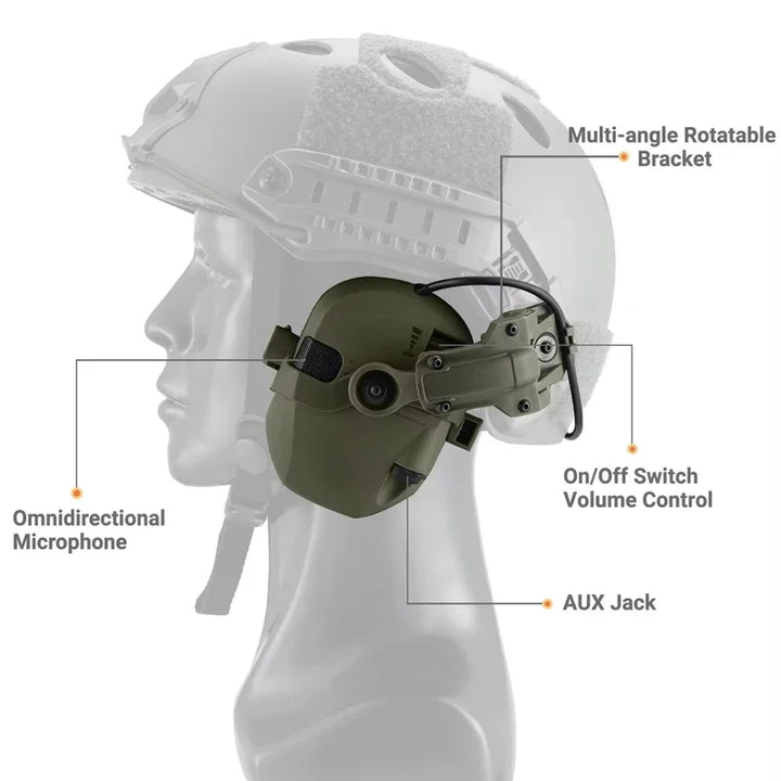 Premium Electronic Shooting Earmuffs with ARC Rail Mount – Tactical Helmet Headset for Noise Reduction, Intelligent Sound Pickup, NRR 22dB, Ideal for Airsoft, Hunting, and Outdoor Sports