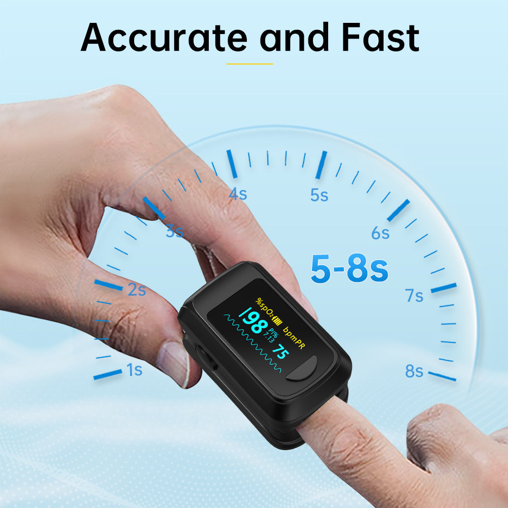 Premium Fingertip Pulse Oximeter – SPO2, Heart Rate, and Perfusion Index Monitor with OLED Display, Fast 8-Second Reading, and Auto Shut-Down, Ideal for Adults and Teens Above 12