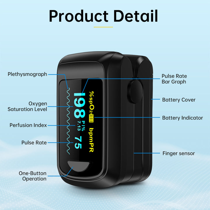 Premium Fingertip Pulse Oximeter – SPO2, Heart Rate, and Perfusion Index Monitor with OLED Display, Fast 8-Second Reading, and Auto Shut-Down, Ideal for Adults and Teens Above 12