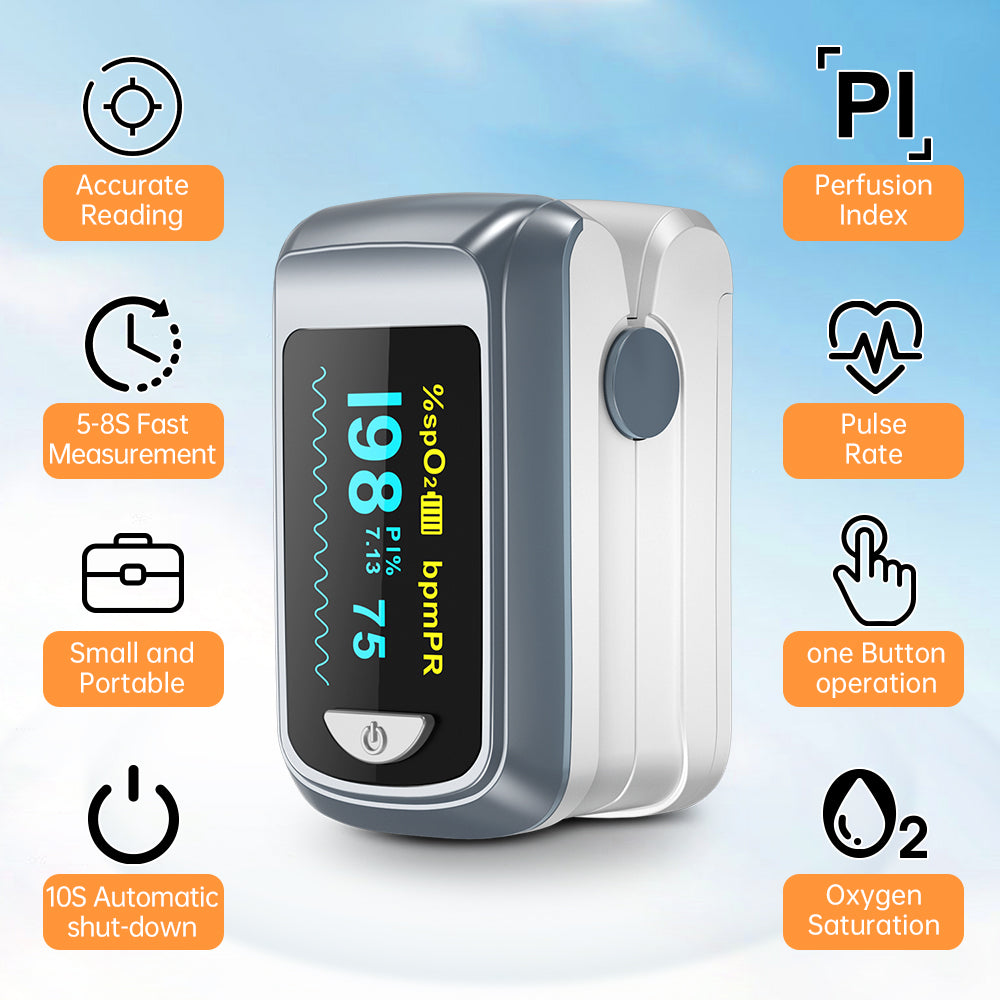 Premium Fingertip Pulse Oximeter – SPO2, Heart Rate, and Perfusion Index Monitor with OLED Display, Fast 8-Second Reading, and Auto Shut-Down, Ideal for Adults and Teens Above 12
