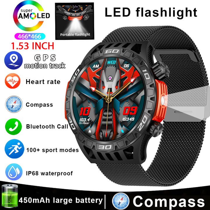 Premium Fitness Smart Watch for Men – 1.46" Display, Heart Rate Monitor, Blood Pressure, IP68 Waterproof, Bluetooth Calling, Sports Tracker, Compass