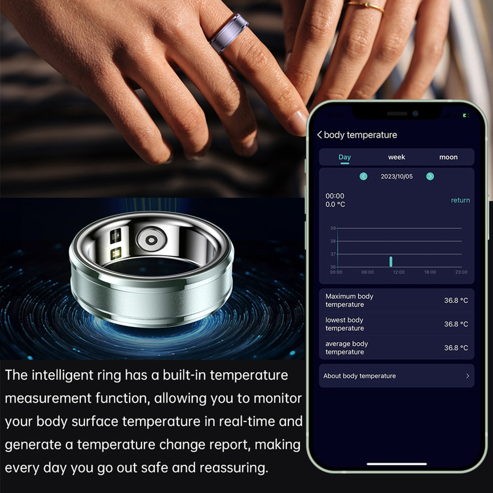 Premium Fitness Tracker Smart Ring for Men & Women - Health Monitoring, Heart Rate, Blood Oxygen & Body Temperature Detection, IP68 Waterproof, Multi-Sport Mode, Bluetooth 5.1, Long Battery Life