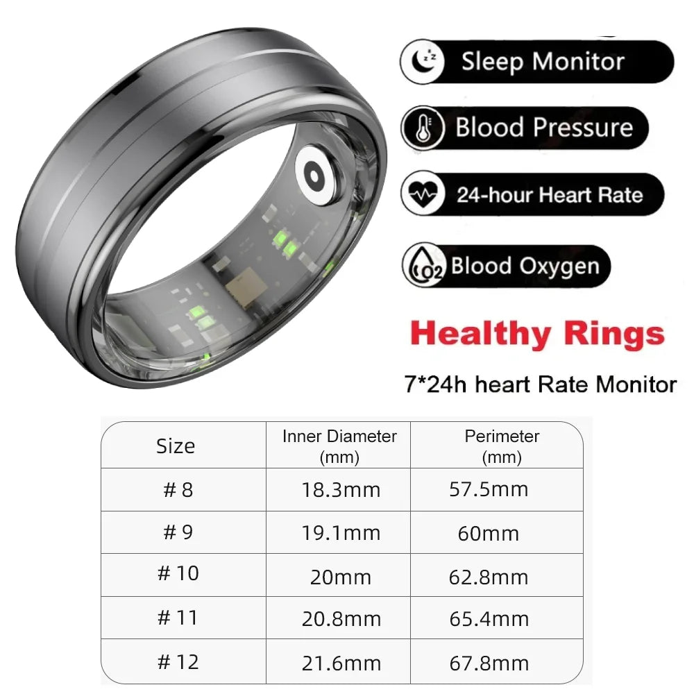 Premium Fitness Tracker Smart Ring for Men & Women - Health Monitoring, Heart Rate, Blood Oxygen & Body Temperature Detection, IP68 Waterproof, Multi-Sport Mode, Bluetooth 5.1, Long Battery Life