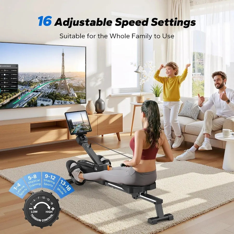 Premium Foldable Magnetic Rowing Machine for Home – 16 Level Resistance Compact Cardio Trainer with 350 lb Capacity