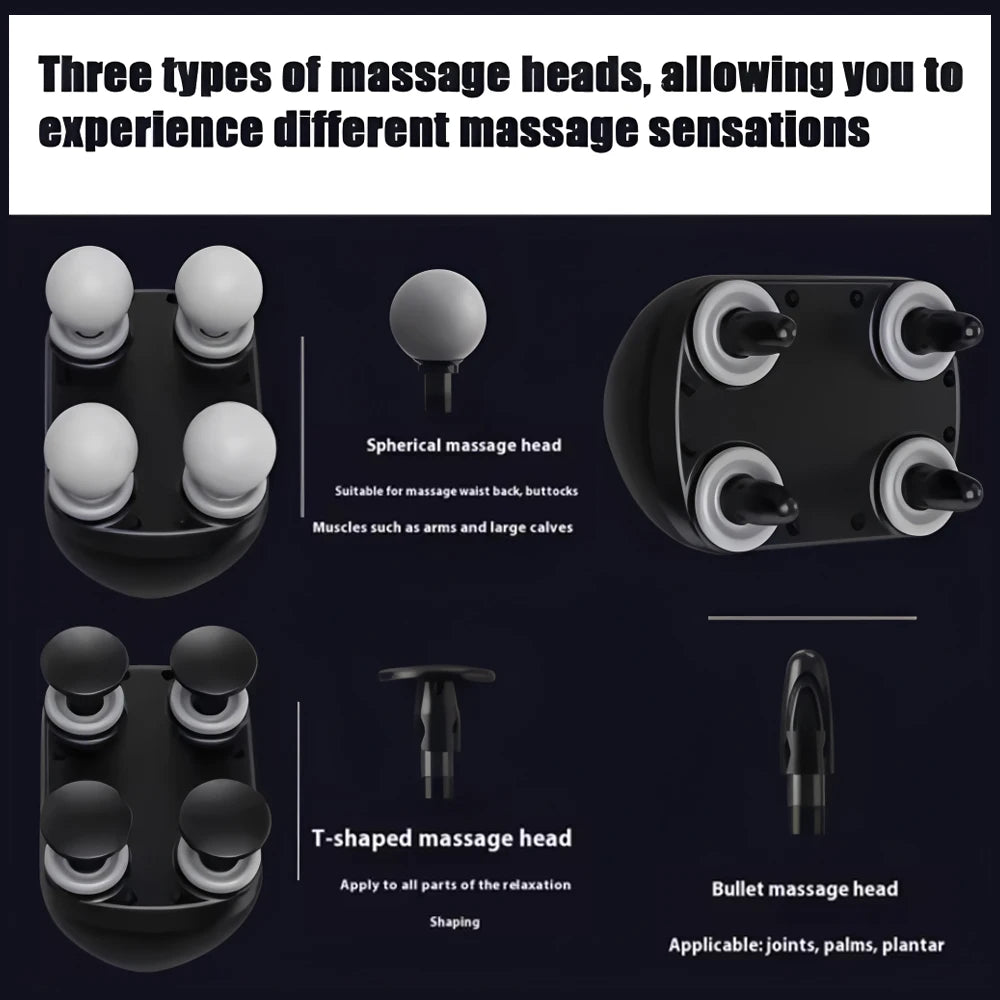 Premium Four Head Massage Gun – Portable High Frequency Percussion Muscle Massager for Neck Shoulder and Waist