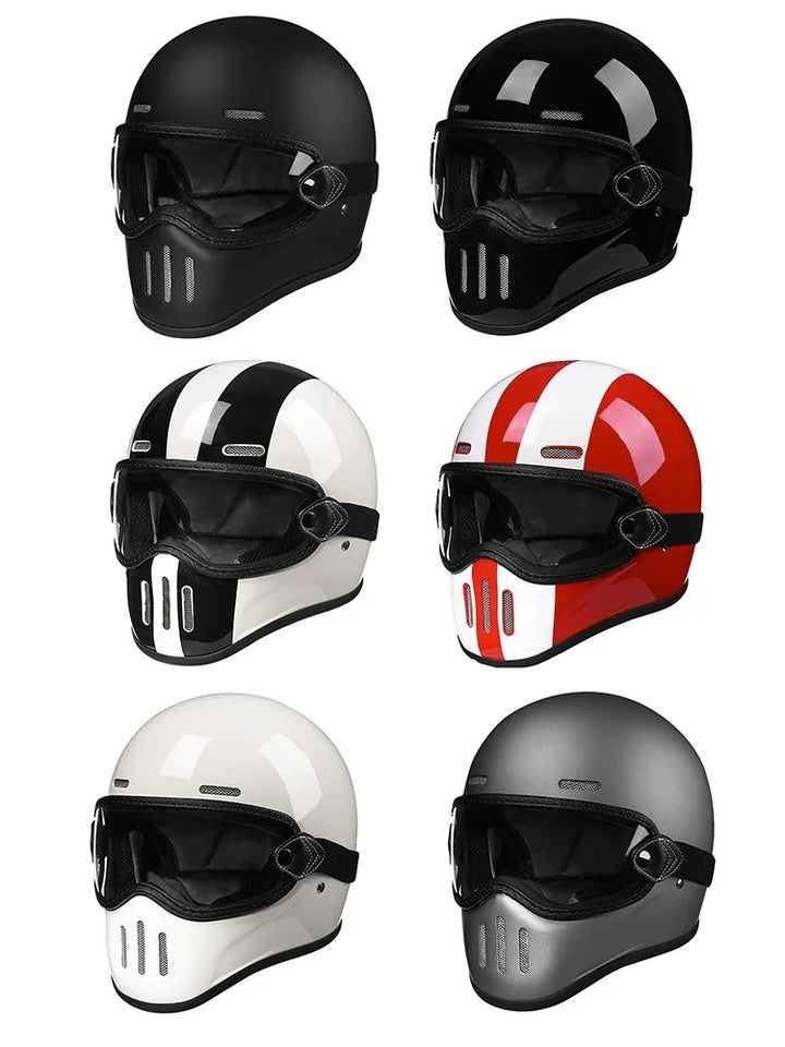Premium Full Face Motorcycle Helmet – Retro Tokyo Style, Fiberglass, Clear Visor, Japan TT Design, Casco Moto for Men & Women, Lightweight, Comfortable, Stylish