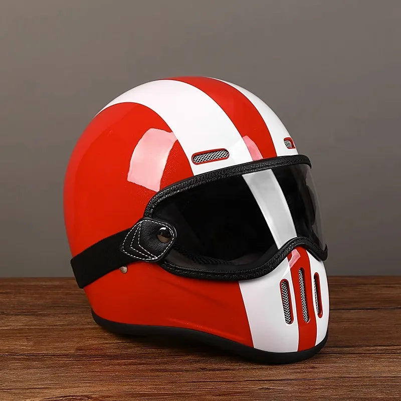 Premium Full Face Motorcycle Helmet – Retro Tokyo Style, Fiberglass, Clear Visor, Japan TT Design, Casco Moto for Men & Women, Lightweight, Comfortable, Stylish