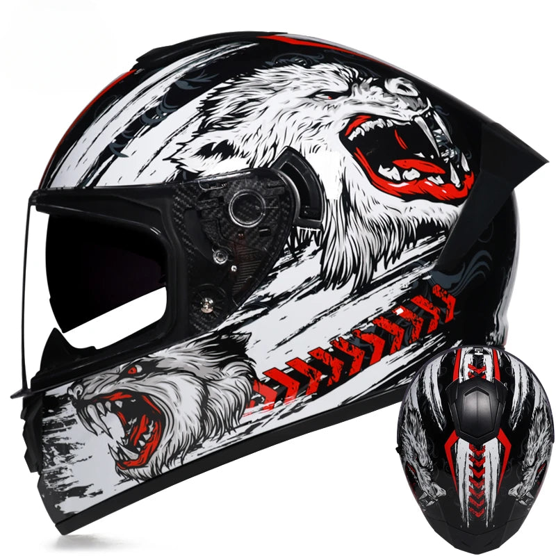 Premium Full Face Racing Motorcycle Helmet – Winter Warm Double Visor, Motorbike Sports Helmet, Adjustable Ventilation, Comfortable Fit for Winter Riding