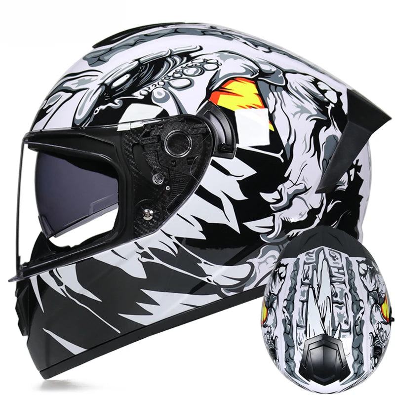 Premium Full Face Racing Motorcycle Helmet – Winter Warm Double Visor, Motorbike Sports Helmet, Adjustable Ventilation, Comfortable Fit for Winter Riding