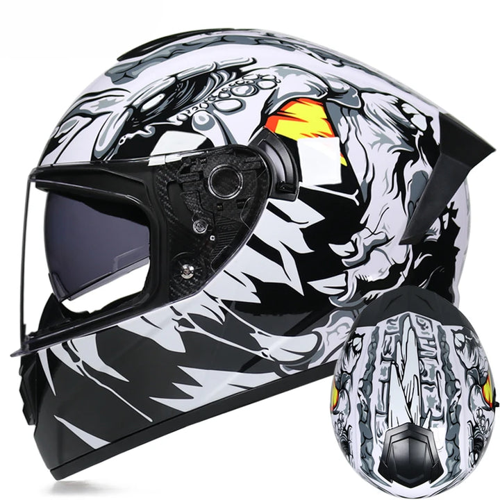 Premium Full Face Racing Motorcycle Helmet – Winter Warm Double Visor, Motorbike Sports Helmet, Adjustable Ventilation, Comfortable Fit for Winter Riding
