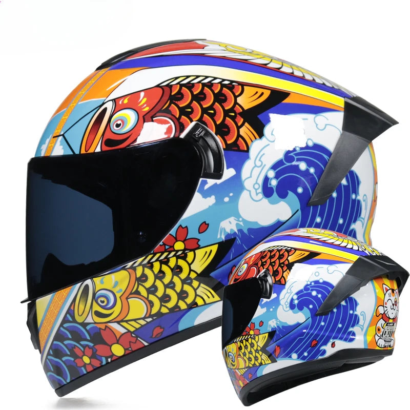 Premium Full Face Racing Motorcycle Helmet – Winter Warm Double Visor, Motorbike Sports Helmet, Adjustable Ventilation, Comfortable Fit for Winter Riding