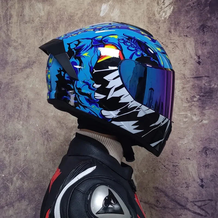 Premium Full Face Racing Motorcycle Helmet – Winter Warm Double Visor, Motorbike Sports Helmet, Adjustable Ventilation, Comfortable Fit for Winter Riding