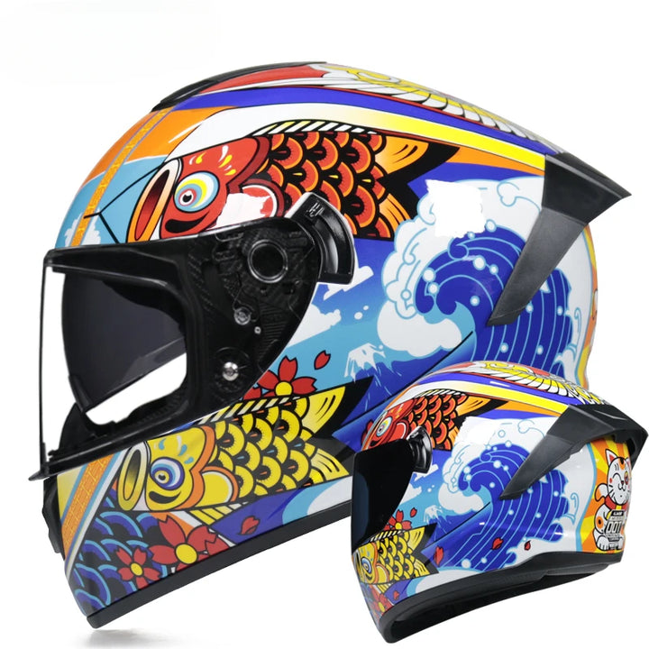 Premium Full Face Racing Motorcycle Helmet – Winter Warm Double Visor, Motorbike Sports Helmet, Adjustable Ventilation, Comfortable Fit for Winter Riding