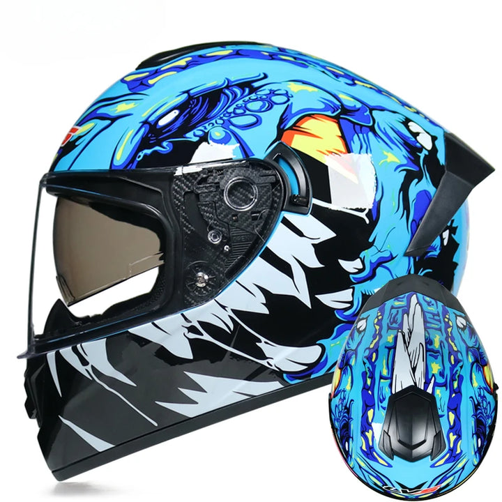 Premium Full Face Racing Motorcycle Helmet – Winter Warm Double Visor, Motorbike Sports Helmet, Adjustable Ventilation, Comfortable Fit for Winter Riding