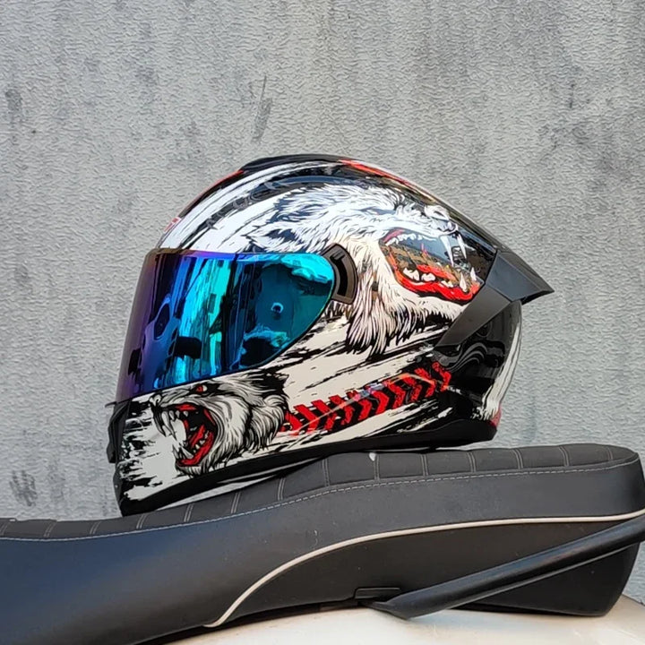 Premium Full Face Racing Motorcycle Helmet – Winter Warm Double Visor, Motorbike Sports Helmet, Adjustable Ventilation, Comfortable Fit for Winter Riding