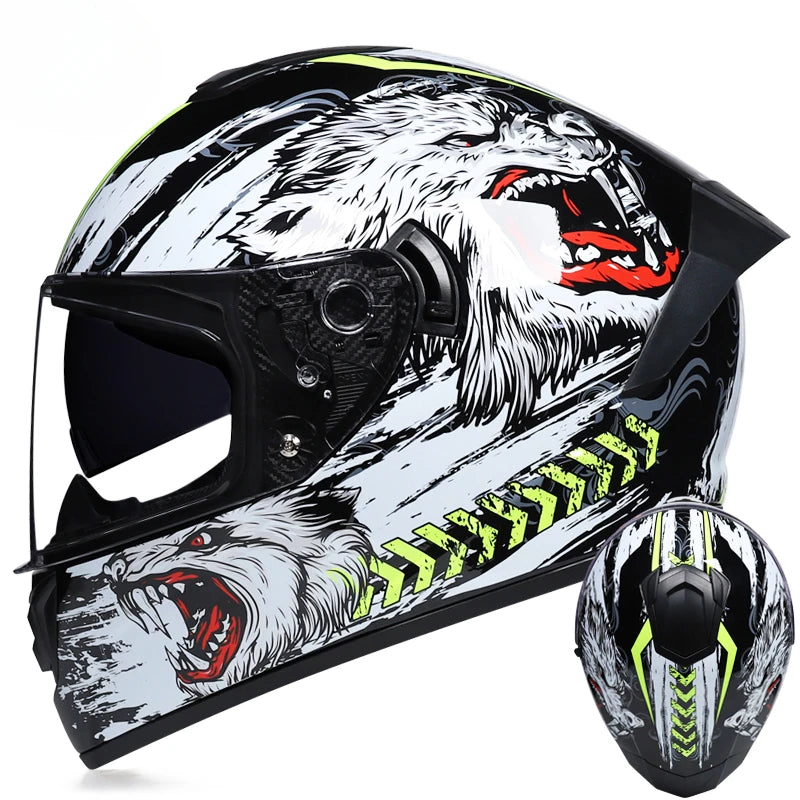 Premium Full Face Racing Motorcycle Helmet – Winter Warm Double Visor, Motorbike Sports Helmet, Adjustable Ventilation, Comfortable Fit for Winter Riding