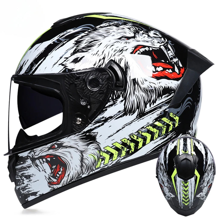 Premium Full Face Racing Motorcycle Helmet – Winter Warm Double Visor, Motorbike Sports Helmet, Adjustable Ventilation, Comfortable Fit for Winter Riding