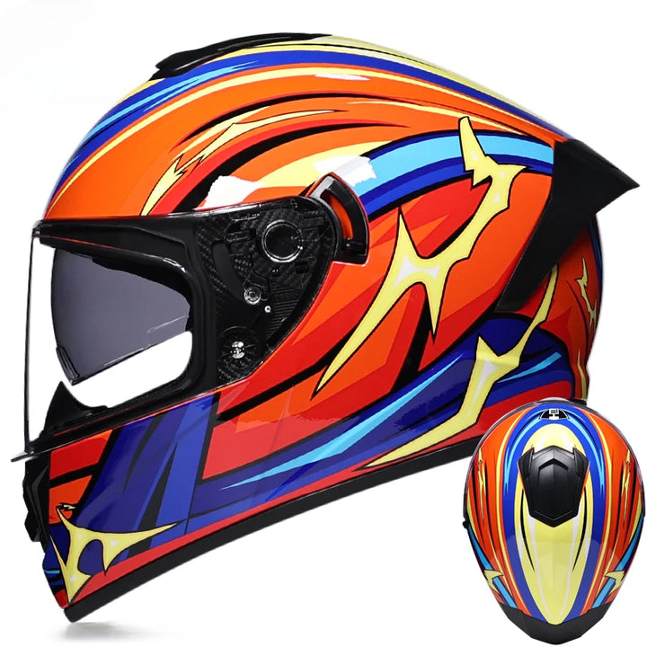 Premium Full Face Racing Motorcycle Helmet – Winter Warm Double Visor, Motorbike Sports Helmet, Adjustable Ventilation, Comfortable Fit for Winter Riding